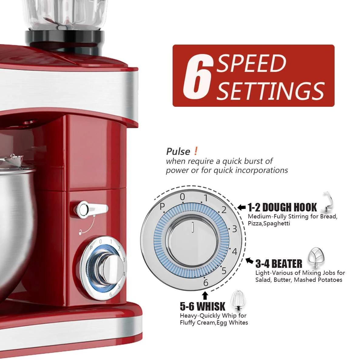 Кухонный Настольный миксер 3 в 1 с луком из нержавеющей стали 6 скоростей венчик