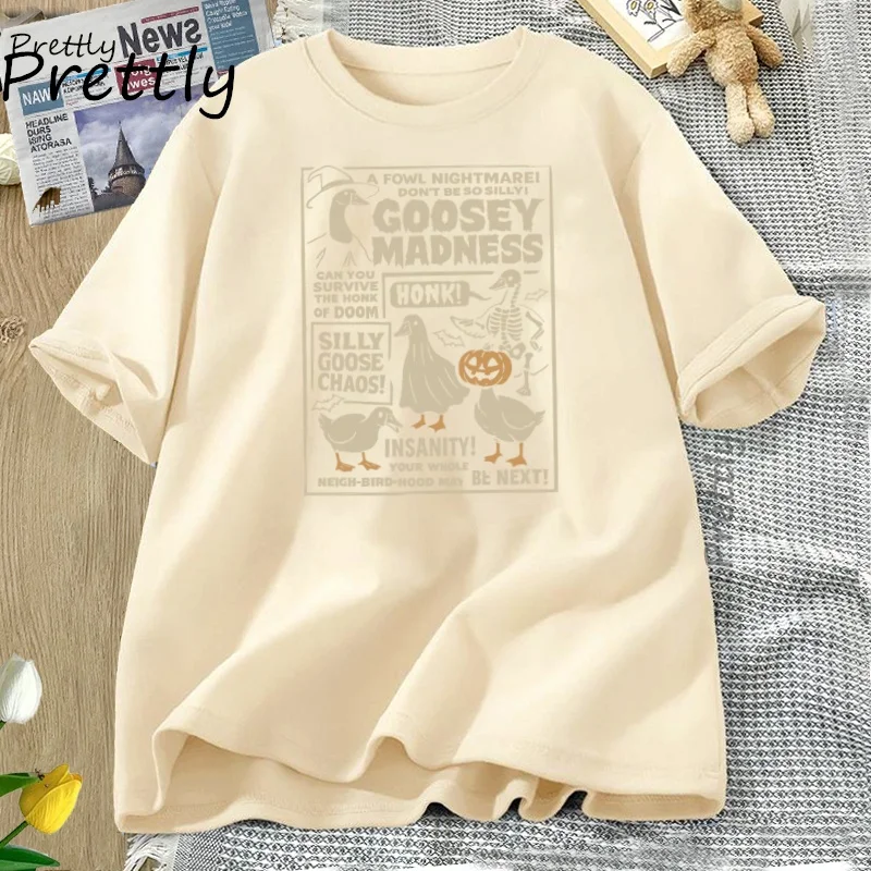 Фото Винтажная футболка Silly Goose на Хэллоуин, повседневная футболка с коротким рукавом Just A Spooky Goose, жуткая футболка на Хэллоуин, осенняя тыква №2
