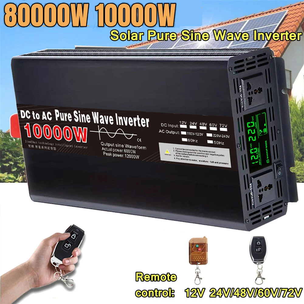 Инвертор немодулированного синусоидального сигнала, 10000 Вт, 8000 Вт, 10 кВт, 12 В, 24 В, 48 В постоянного тока в 110 В переменного тока, 120 В, 220 В, портативное зарядное устройство, инверторы солнечной энергии без сетки