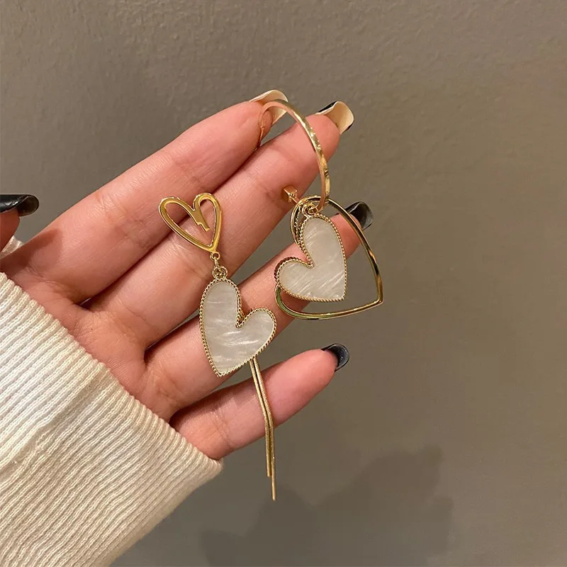 

Корейские модные ювелирные серьги, асимметричные серьги Love, крупные серьги с кисточками в форме сердца, длинные серьги для женщин