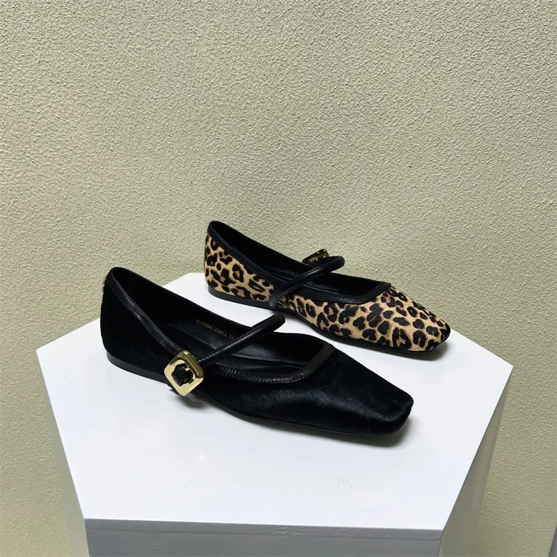 

Женские туфли с леопардовым принтом, удобные мягкие туфли на плоской подошве с квадратным носком, роскошные балетки Мэри Джейн, новинка 2023