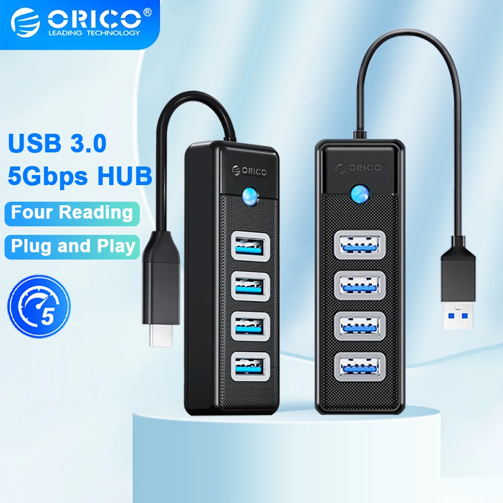 Фото USB-хаб ORICO 3.0 с 3/4 портами, высокоскоростной мини-разветвитель USB, OTG-адаптер для настольного ПК, компьютерные аксессуары, док-станция №1
