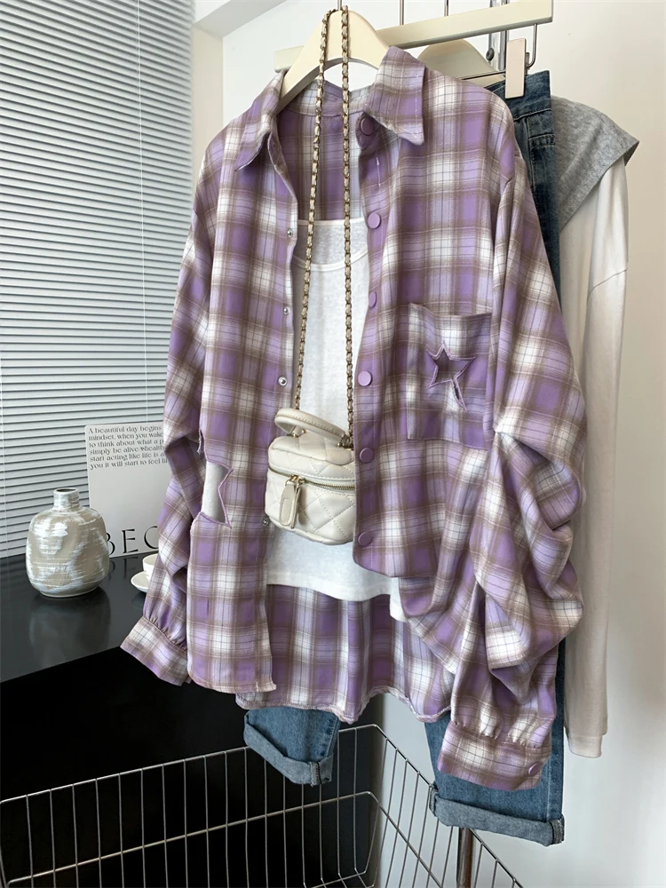 Fat Sister Plus size Design Sense XINGX Рубашки в клетку с вырезами Верхняя одежда для женщин Весна