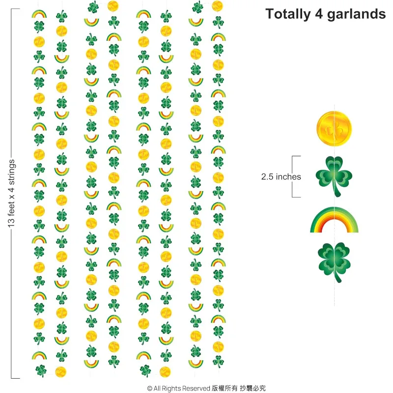 4 шт. День Святого Патрика зеленое золото клевер радуга золотая монета подвесные