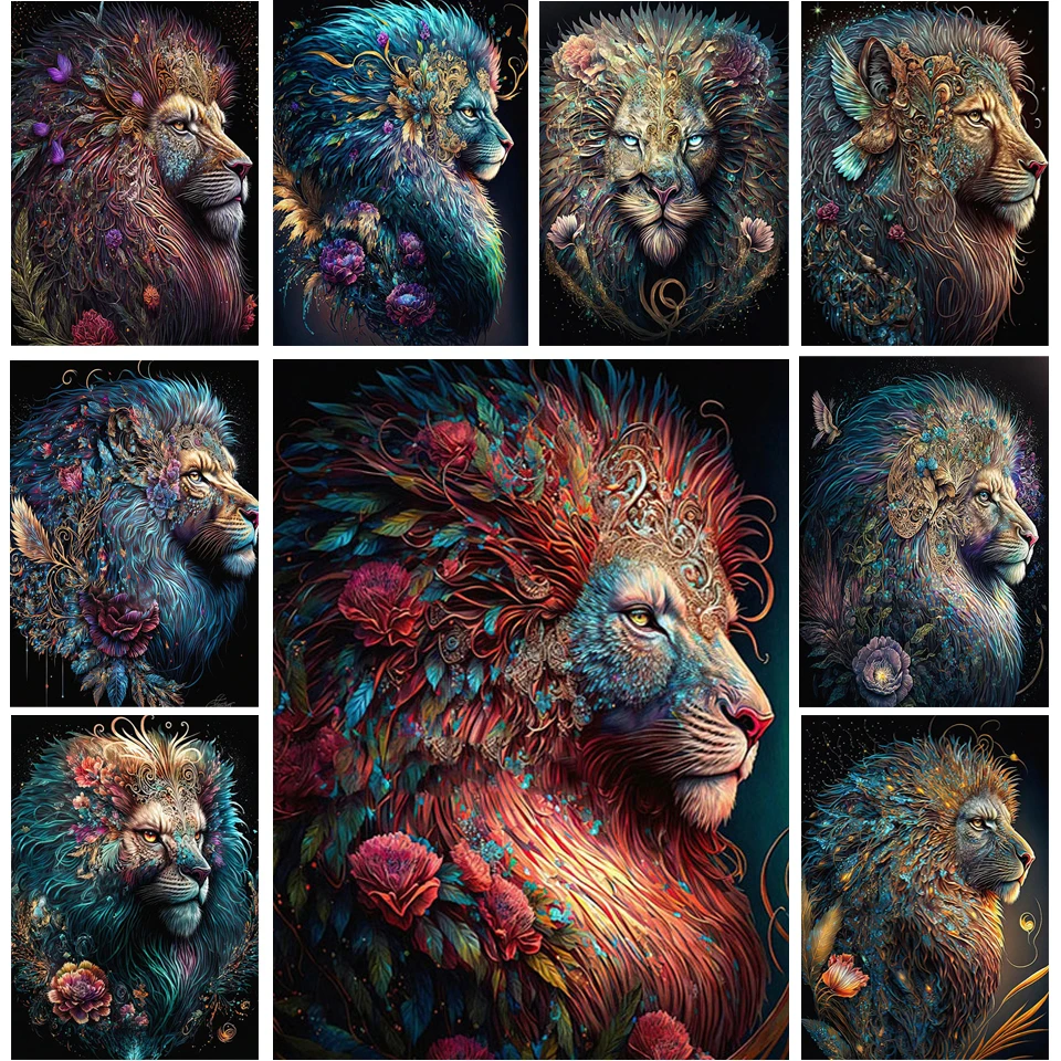 

Алмазная живопись 5D "сделай сам", фантазия, Лев, Золотое искусство, наборы для вышивки крестиком, домашний декор, Новое поступление 2023