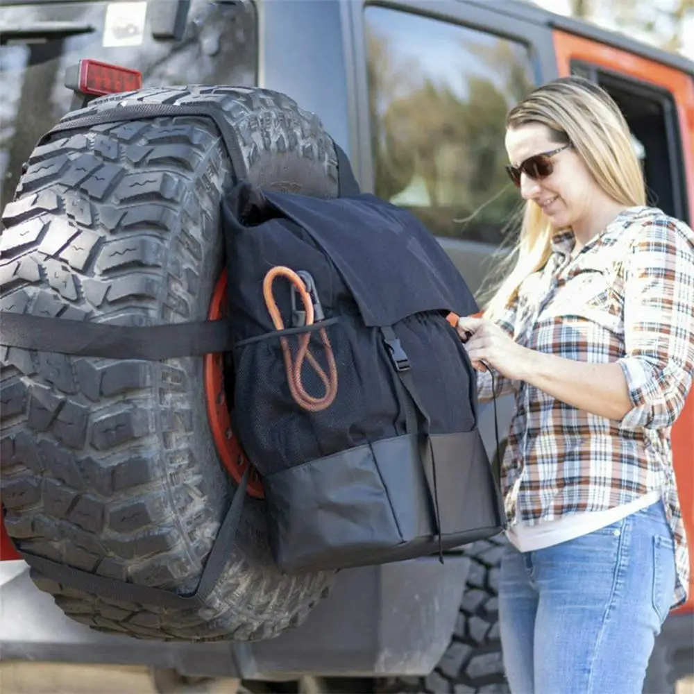 

Black Car Oxford And Leather Cloth Spare Tire Bag Camping Equipment Vehicle Spare Tire Garbage Bag For Auto SUV Truck Vehicle