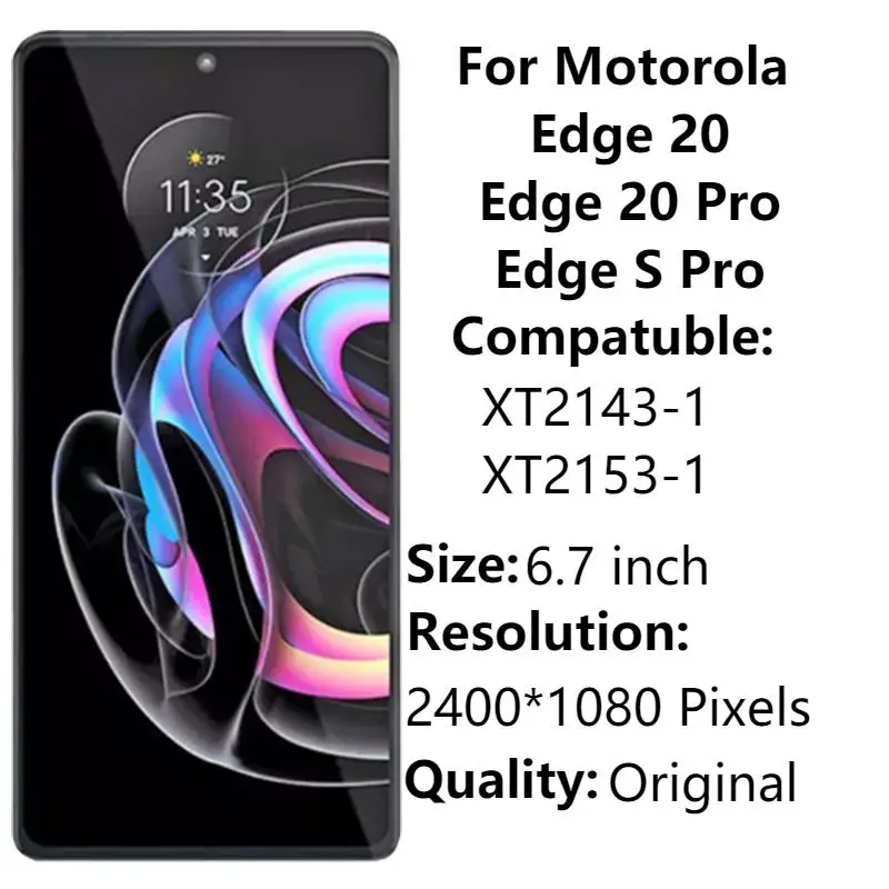 

Оригинальный дисплей 6,7 дюйма для Motorola Moto Edge 20/20Pro/20 Lite, сенсорный экран, дигитайзер, запчасти для Moto Edge S Pro, Зеркальный/зеркальный ЖК-дисплей