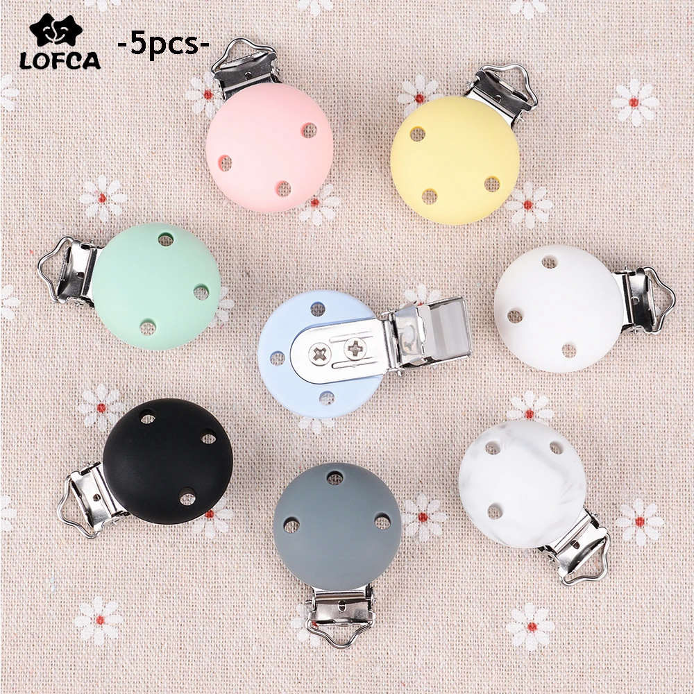 LOFCA 5 Pcs Round Silicone Clips Baby Pacifier Clips Tooth Guard Pacifier Chain Accessories Safe BPA Free