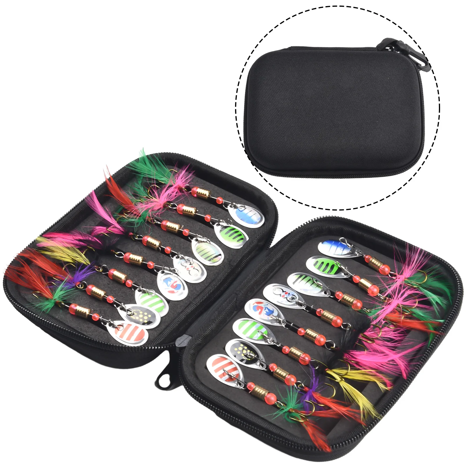 

16pc Fishing Spinner Fishing Set With Waterproof Oxford Fabric Carry Bag Pike Crochet Kit Fishing Wobbler Fishing Accessories
