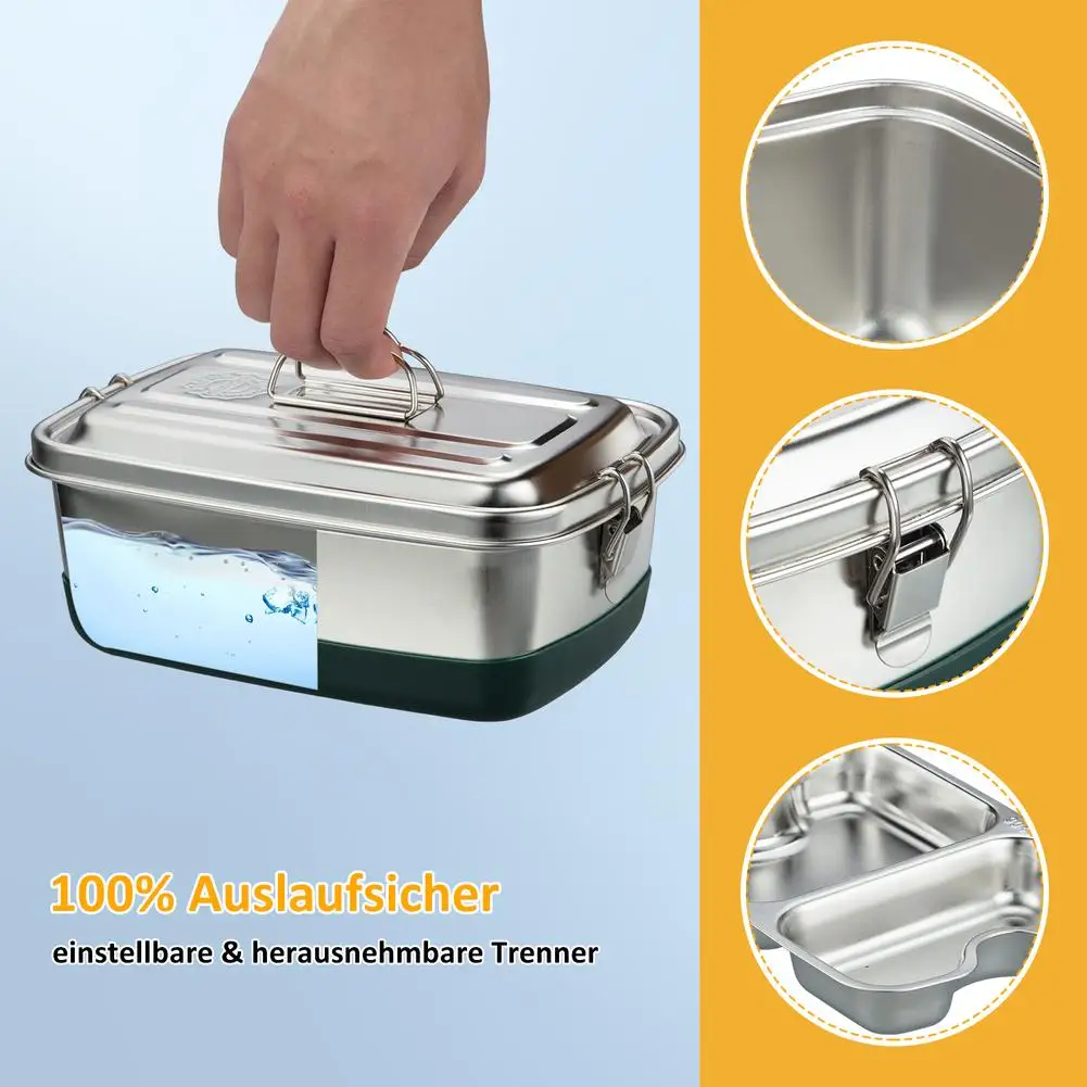 

304 Stainless Steel Bento Box With Compartments Seal Leak-proof Double Layer Lunch Box Perfect For Work School Picnics Camping