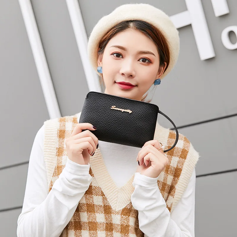 Luxury New Ladies Wallet Long Clutch Phone Bag Solid Color Leather Wallets Women Money Bag Credit Card Holder Zipper Coin Purses