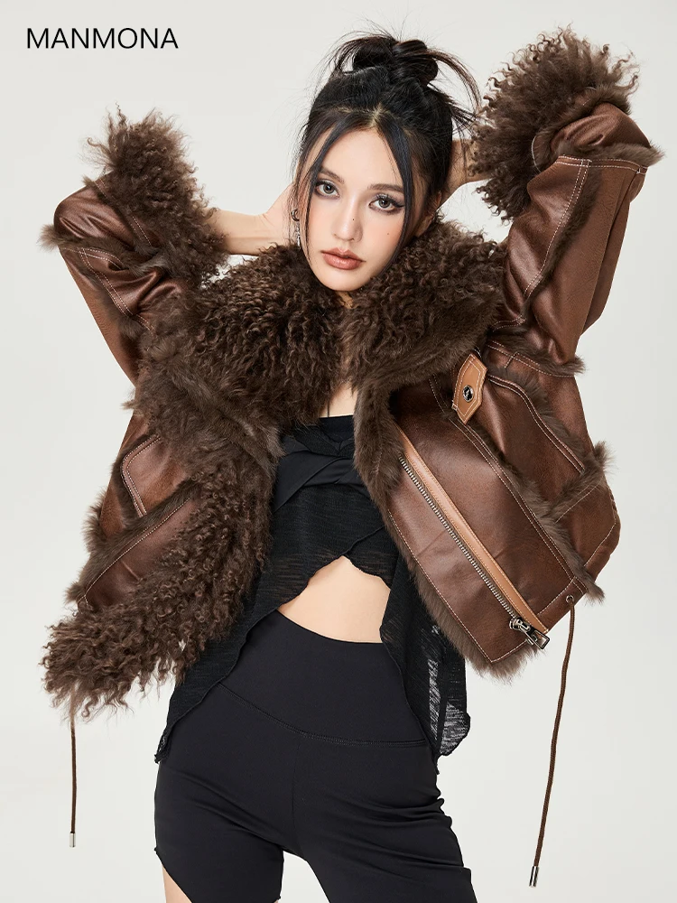 New Rabbit Fur Fur Coat Women's Short Fashion Cool Fur Motorcycle Jacket enlarge