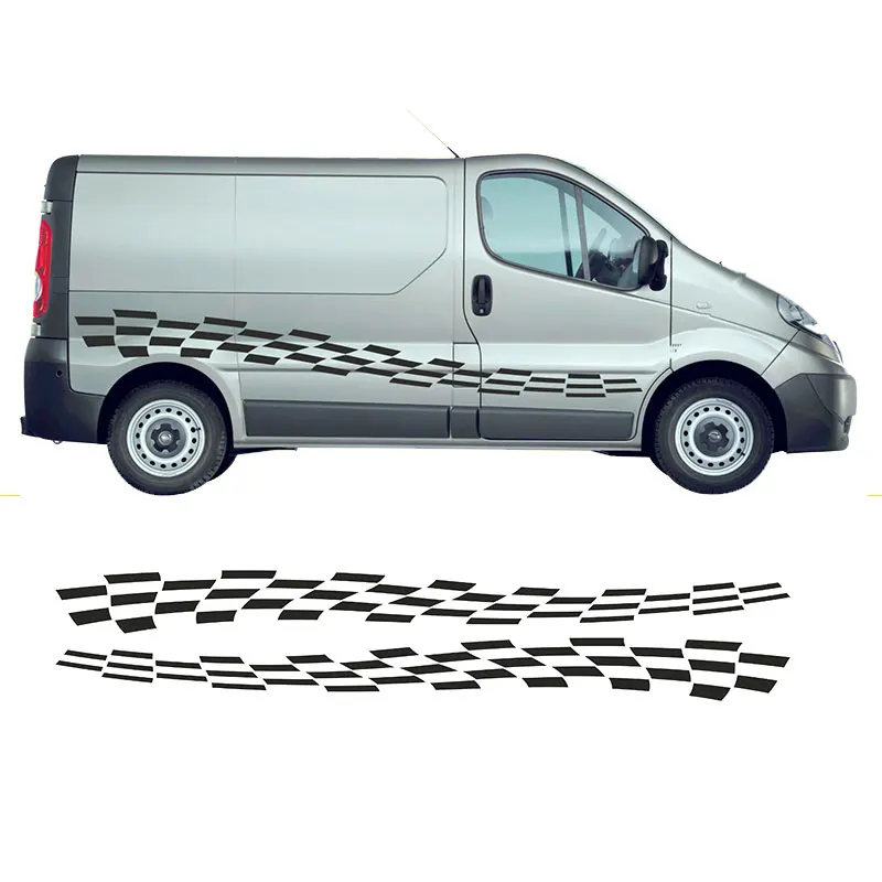 

2 pcs 340x30cm Camper Motorhome Graphics Chequered Flag Decal Surf Van Stickers