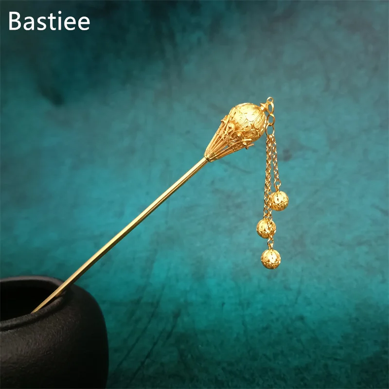 

Bastiee S999 Sterling Silver Gilded Hairpins Chinese Archaic Hanfu Hair Stick Miao Pure Handmade Jelwery for Women