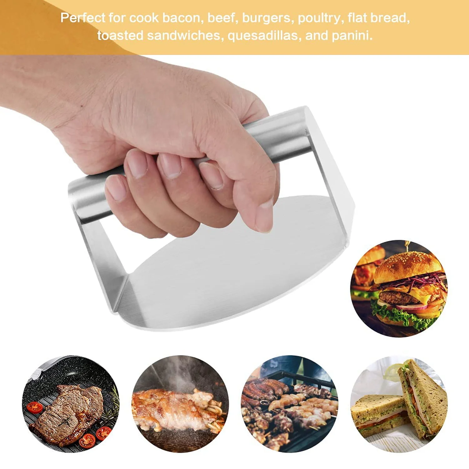 

Round Bacon Press Heavy Duty Grill Press 5.5in Stainless Steel Non-Stick Bacon Grill Smasher for Steak Bacon Sandwiches
