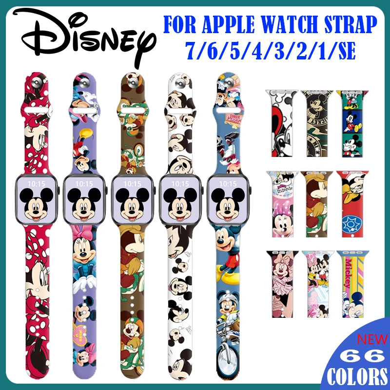 

Ремешок силиконовый для Apple Watch Band 7 45 мм 41 мм 40 мм 38 мм, браслет с Микки и Минни для iWatch Series 6 5 SE 4 3 2