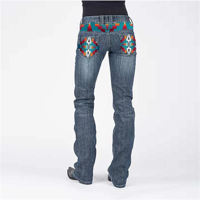 

Women's Jeans Embroidered Mid Waist Flared Pants Dark Sexy Slim Female Temperament Commuter Jeans Trousers Spring 2022