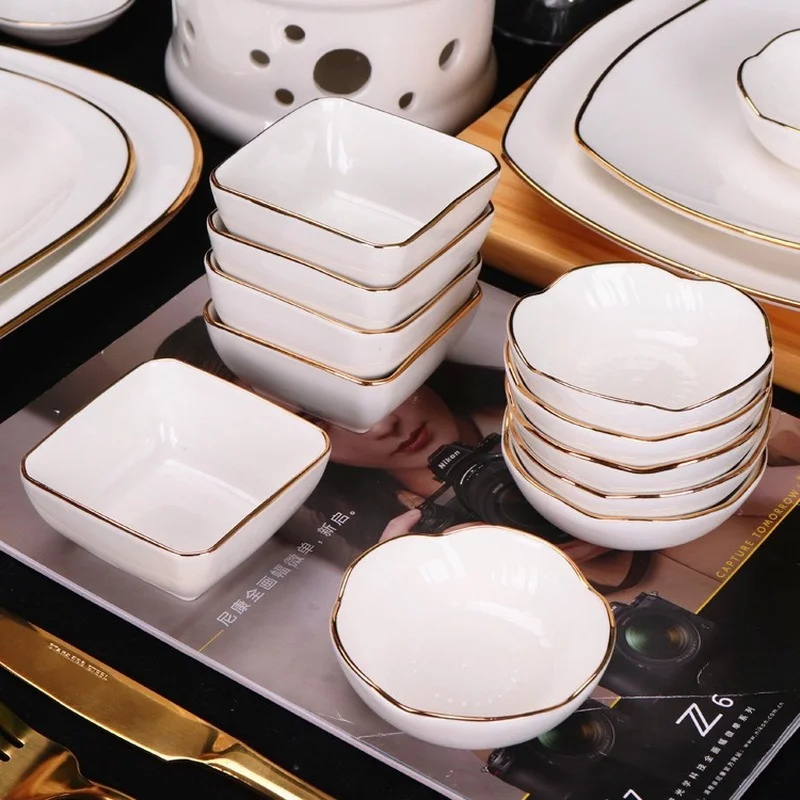 

Ceramic Seasoning Dish Nordic Gold Edge Square Small Plate Porcelain Dipping Dish Home Saucer Plate Kitchen Supplies Tableware