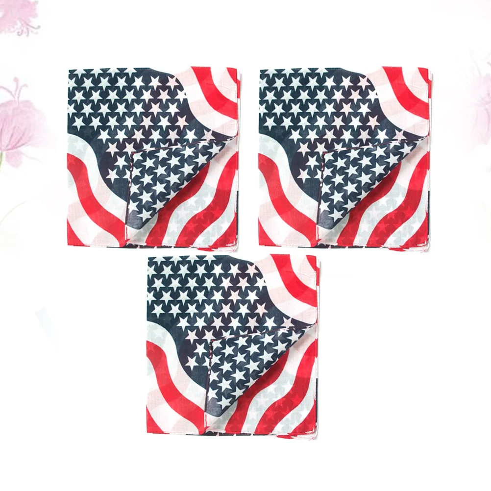 

3PCS American Flag Square Towel Cotton Printed Sports Bandana Multifunctional Headband Variety Scarf(Flag)