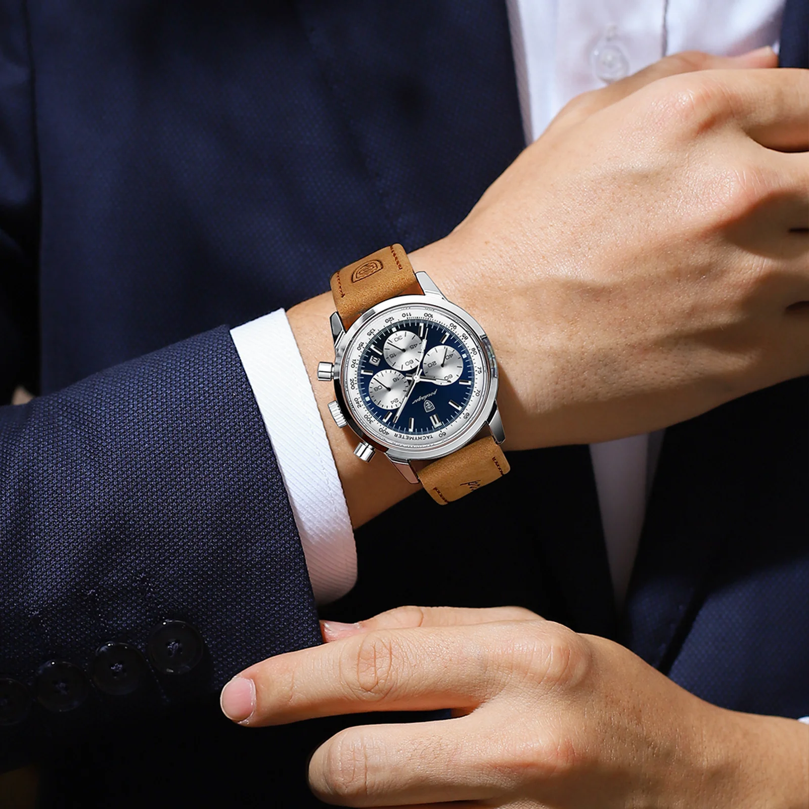 High Quality Waterproof Chronograph Luminous Men’s Wristwatch Leather Men Quartz Watches Casual Clock 5