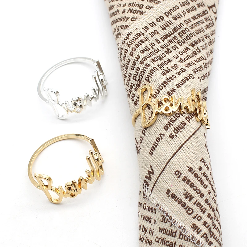 

Hot sale 6/12Pcs Bismillah Alloy European letter Napkin Ring Hotel Wedding Curtain Buckle Towel Buckle Decoration Accessories