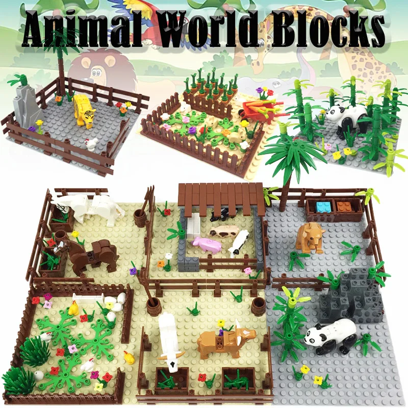 

City Animal World Building Blocks Street View Farm Goat Food Fruits Vegetable Field Sheep Tiger Panda MOC Bricks Friends Toy Kid