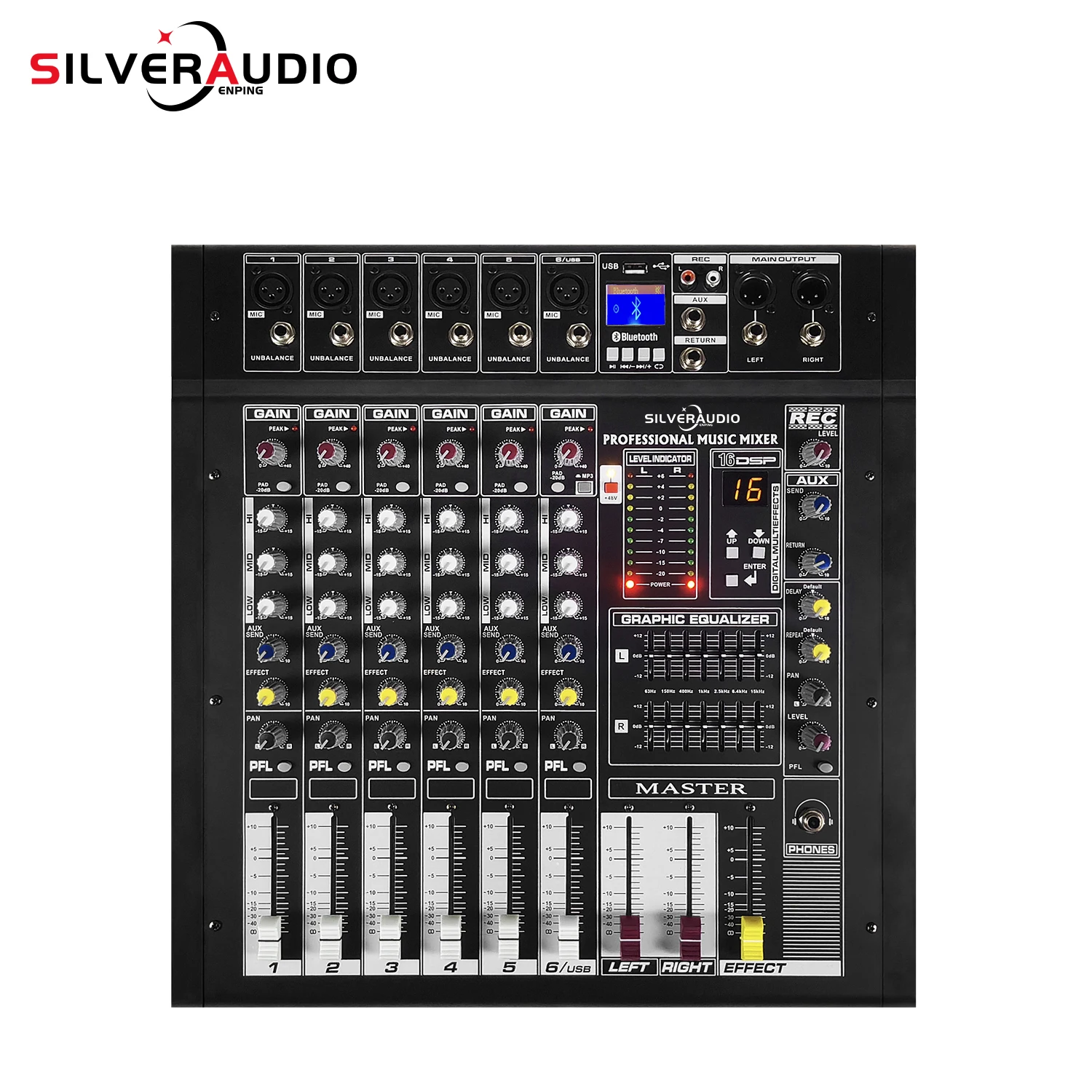 GAX-PMX6 Профессиональный сценический 6-канальный аудиомикшер с усилителем