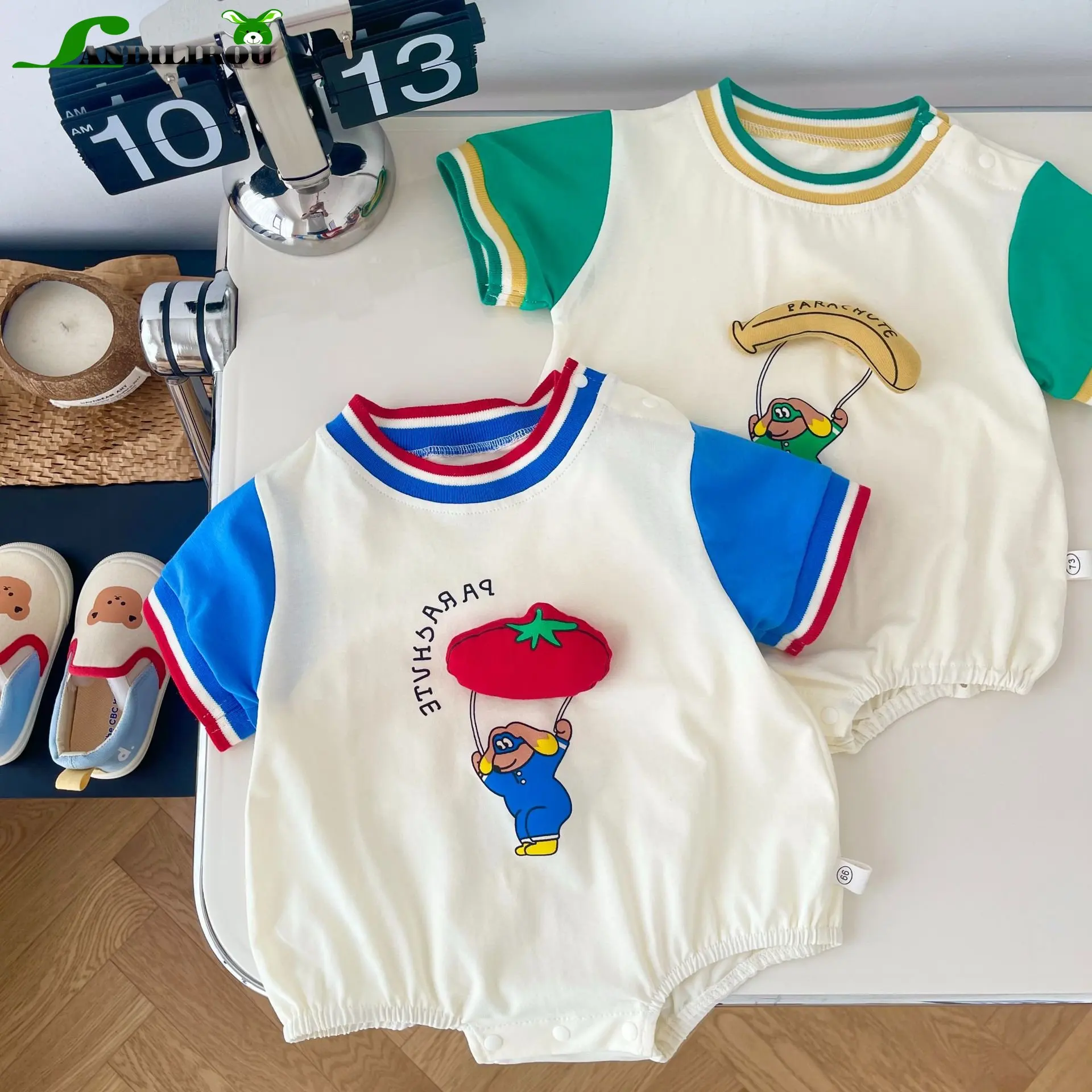

New In: Color-Blocked Infant Bodysuits 3D Fruity Cartoon Prints - Short Sleeve 98% Cotton Kids Baby Boys Girls one-piece 0-24M