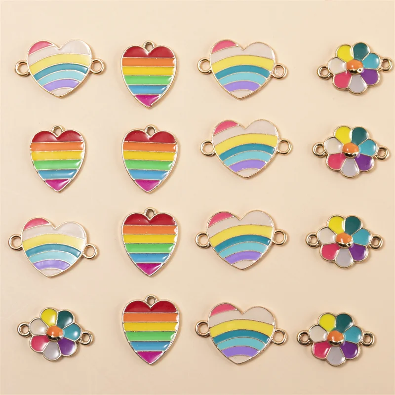 

New Arrival 10pcs/lot Heart Flower Leaf Charms Pendant Connector DIY Bracelets Necklace for Jewelry Making Accessories