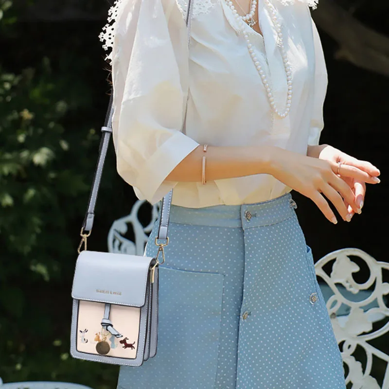 LOERSS Versatile Mini Messenger Bags for Women Cute Animals Embroidery Shoulder Bag Mobile Phone Shoulder Bag Wallet Card Cases