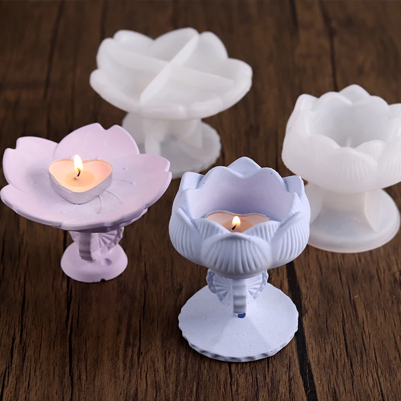 DIY Lotus Silicone Mold Candle Holder Aromatherapy Gypsum Cement Mould 3D Buddhist Epoxy Resin Molds Home Decoration Craft Gift images - 6