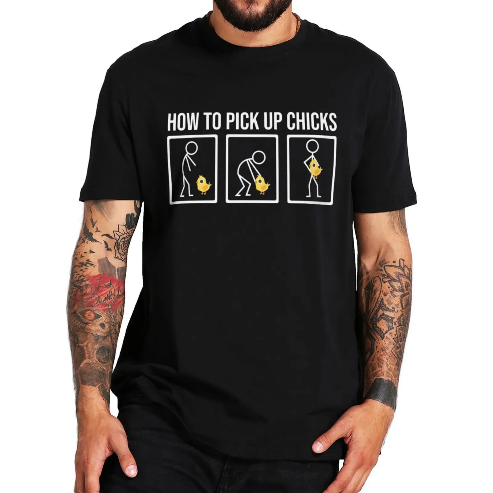 

How To Pick Up Chicks T-Shirt Funny Man Jokes Puns Geek Humor Short Sleeve Summer Cotton Casual Soft T Shirt For Men EU Size