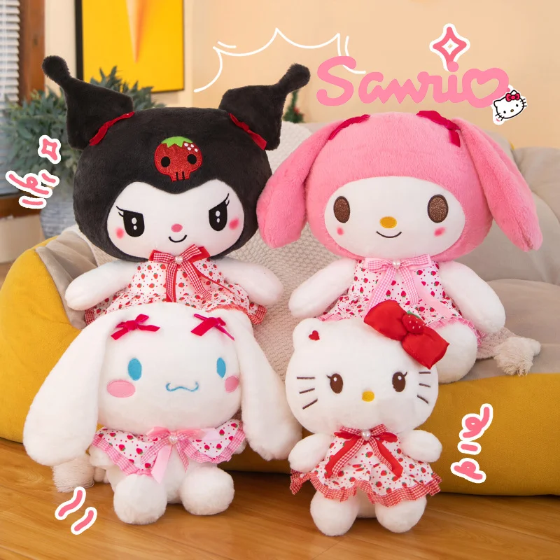 

Sanrio Cartoon Strawberry Skirt Plush Toys Kawai Hellokitty Melody Sleeping Pillow Soft Stuffed Plushies Ornament Doll Kids Gift