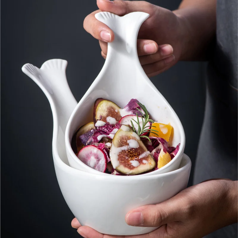 

White Porcelain Color Whale Tail Ceramic Dish Dipping Sauce Dish Breakfast Dessert Plate Shaped Salad Fruit Bowl Kitchen Utensil