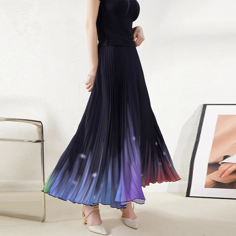 Miyake skirt women's new high-waist temperament all-match design sense printing slim fit A-line pleated skirt