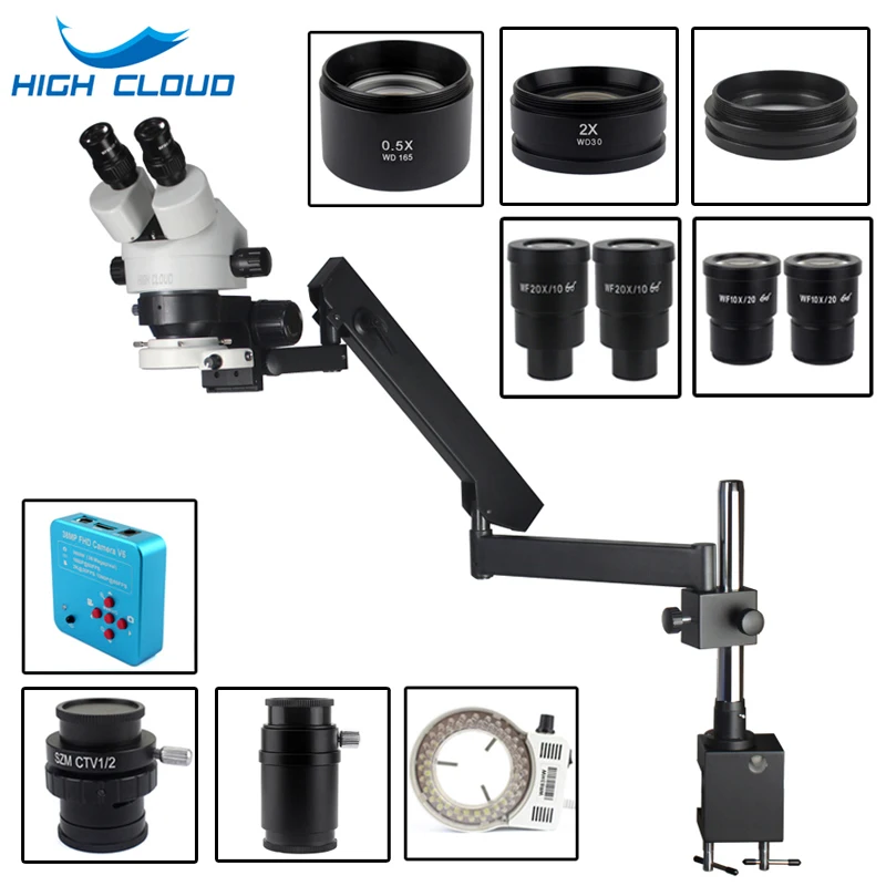 

3.5X 7X 45X 90X Industrial Trinocular Stereo Microscope Simul-Focuse Articulating Arm Stand Zoom+USB 1080P HDMI Video Camera