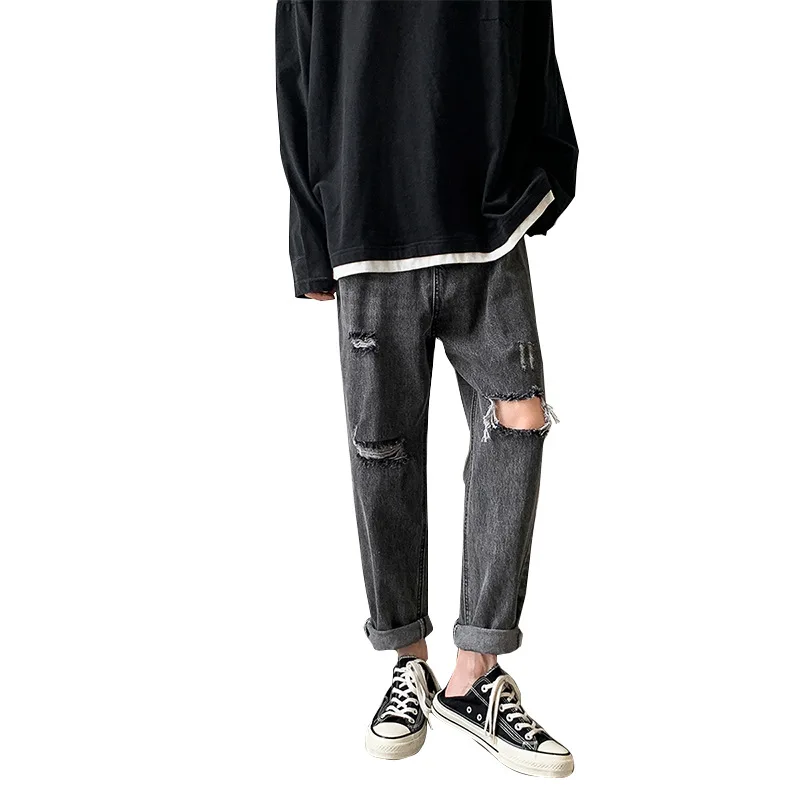 

Wholesale 2022 Fashion Street Wear Hip Hop Ripped Hole Jeans Men's Straight Loose Korean Wild Harem Pants Summer Thin Pants