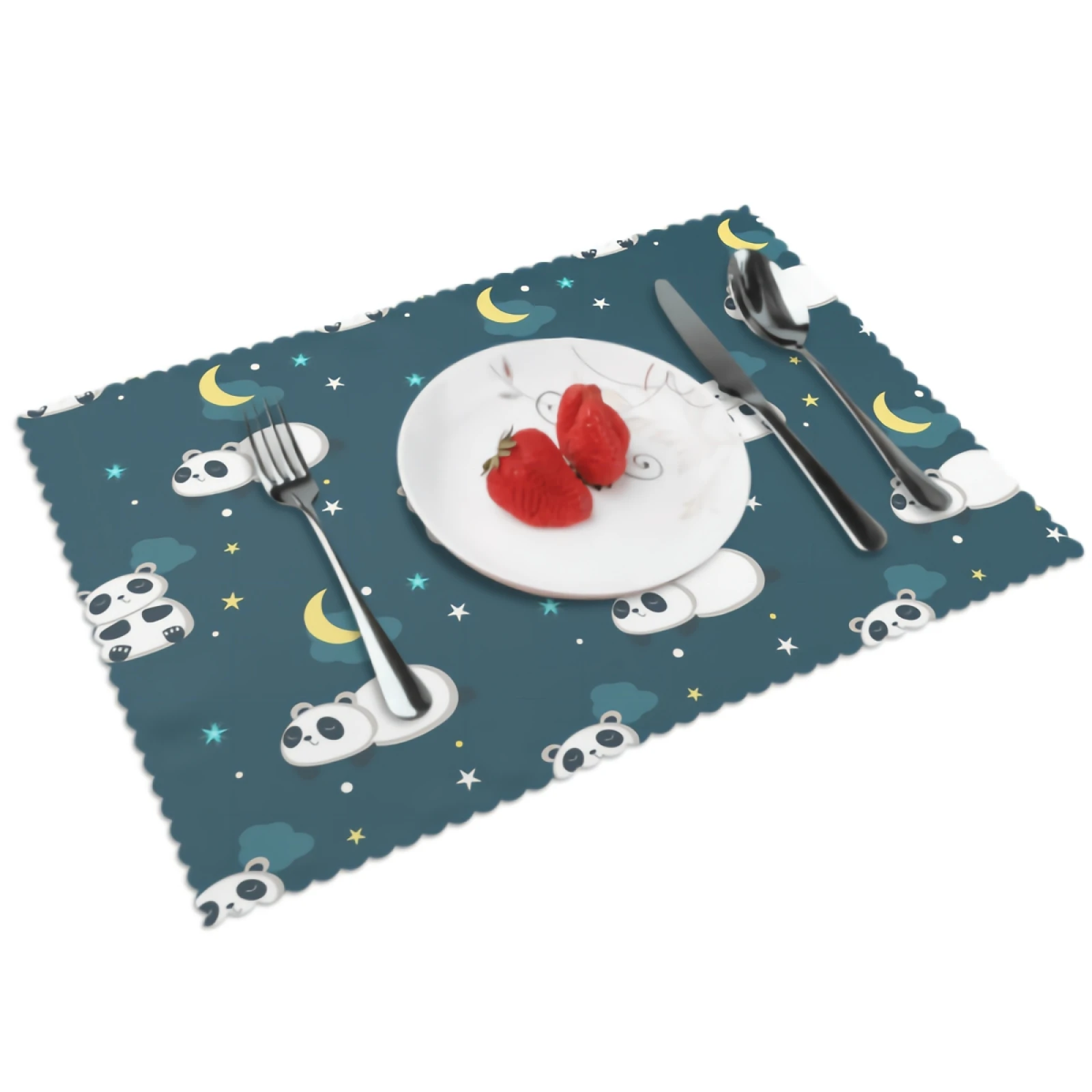 

Adorable Panda Placemats for Dining Table Set of 4 Washable Place Mat Funny Animals Polyester Kitchen One Size
