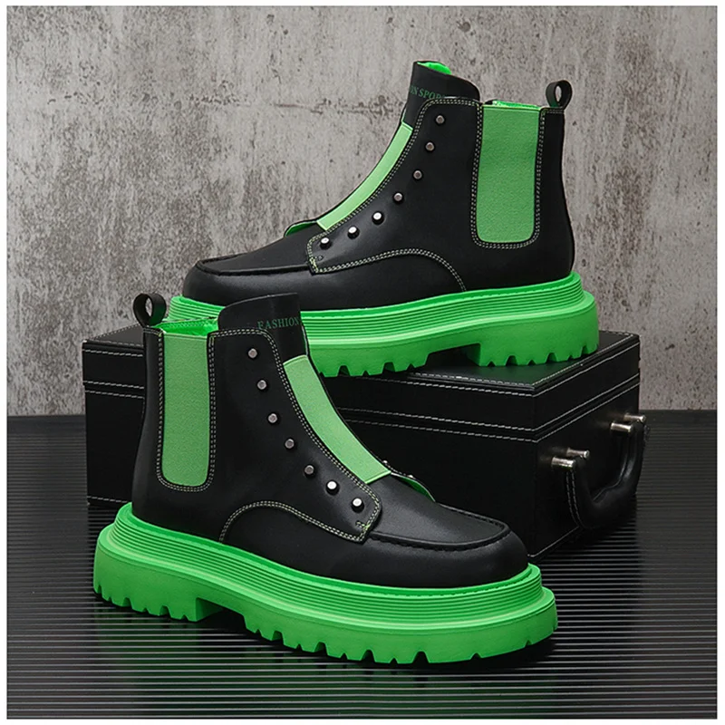 

2023 Luxury Leather Fashion black High Tops Men Casual Shoes Punk motorcycle boots Ankle boots Chaussure Homme