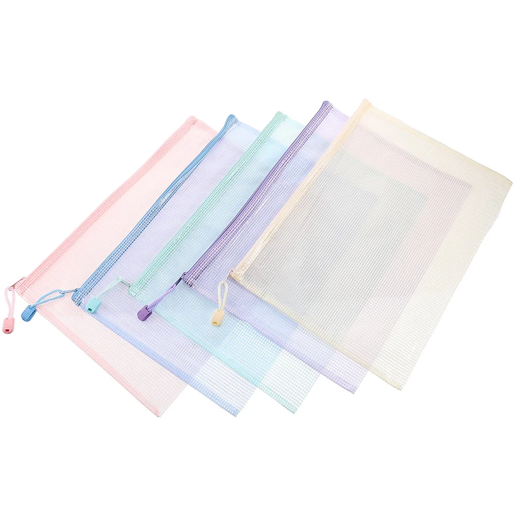 

5 Pcs Testing Paper Pouch Mesh File Zipper Pouches Bags Design Education Supplies Document Water Proof