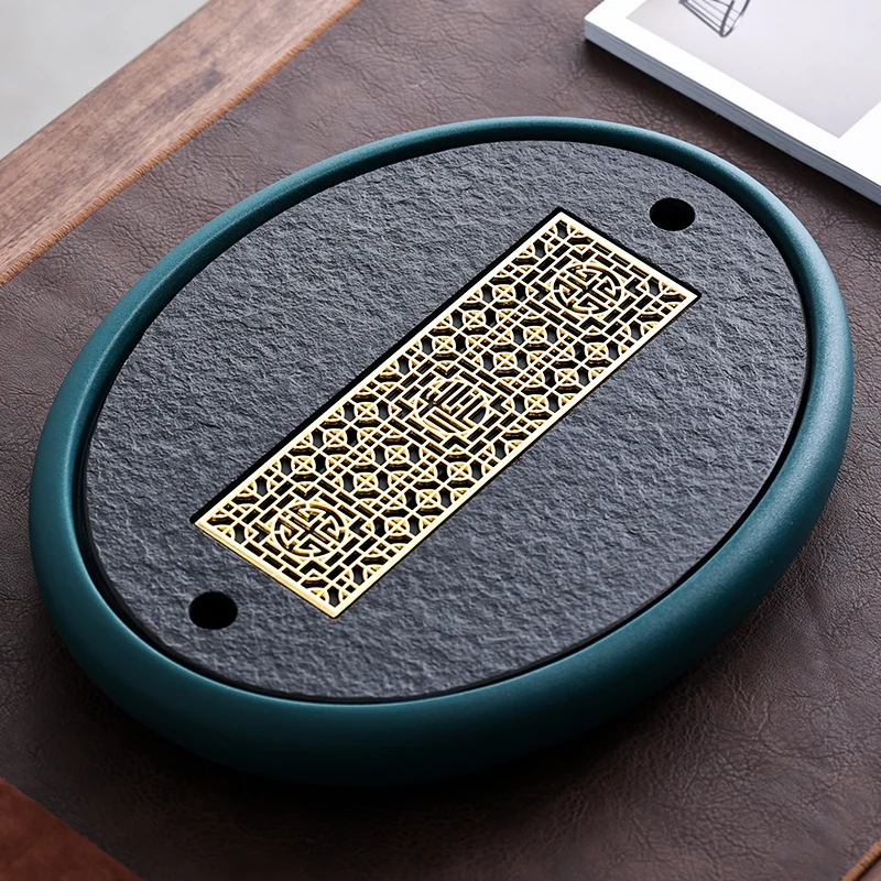

Egg Tray Black Tea Tray Stone Drainage Chinese Oriental Vintage Tea Tray Serving Ceremony Oval Bandeijaen Gongfu Home Tea Tray