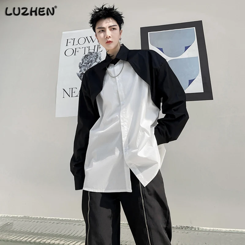 

LUZHEN 2023 High Quality Street Wear Niche Design Men's Casual Shirts Color Contrast Patchwork Handsome Fashion Tops New C2b035