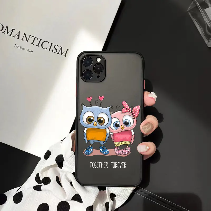

Cartoon Cute Couple Owl Hard Matte Black Anti-fall Case Suitable for Iphone 14 13 12 11 Pro Max 7 8 Plus SE20 X XR XSMAX