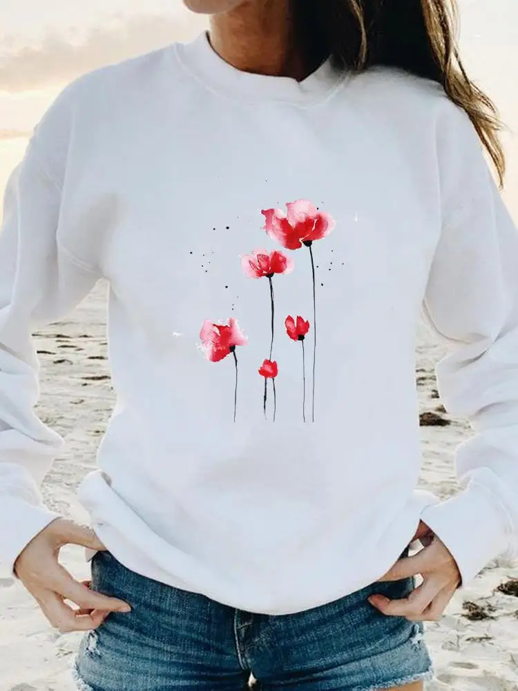 

Женский свитшот с принтом акварелью и цветочным принтом, модный Повседневный пуловер с длинным рукавом, свитшот с графическим принтом на ос...