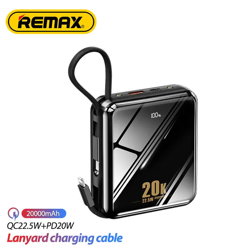 

Remax QC 22.5W Mini Power Bank 20000mAh 10000mAh For iPhone Huawei Xiaomi PD 20W Fast Charging External Battery Built In 3 Cable