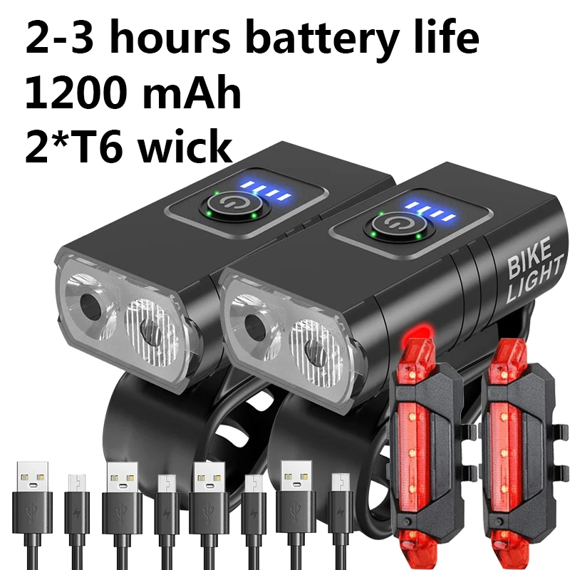 

2 Sets Bicycle Light Front Lamp Bike 2*T6 LED 1000LM MTB Mountain Road Headlight Bike Aluminum Alloy Cycling Bicycle Flashlight