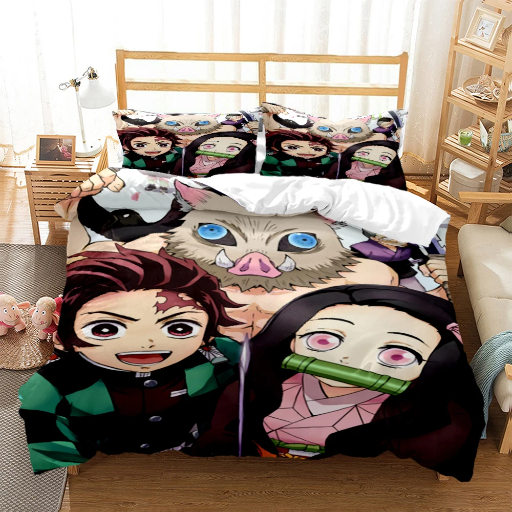 

Demon Slayer Print Three Piece Bedding Set Fashion Article Children or Adults for Beds Quilt Covers Pillowcases Bedding Set Gift
