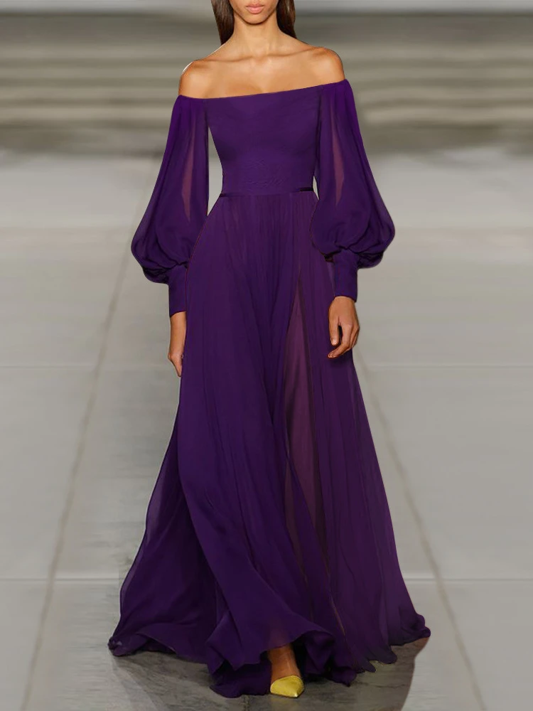 

2022 Summer New Ladies Dress Temperament Fashion Sexy Chiffon Long Skirt Solid Color Simple Dress Party Fairy Skirt