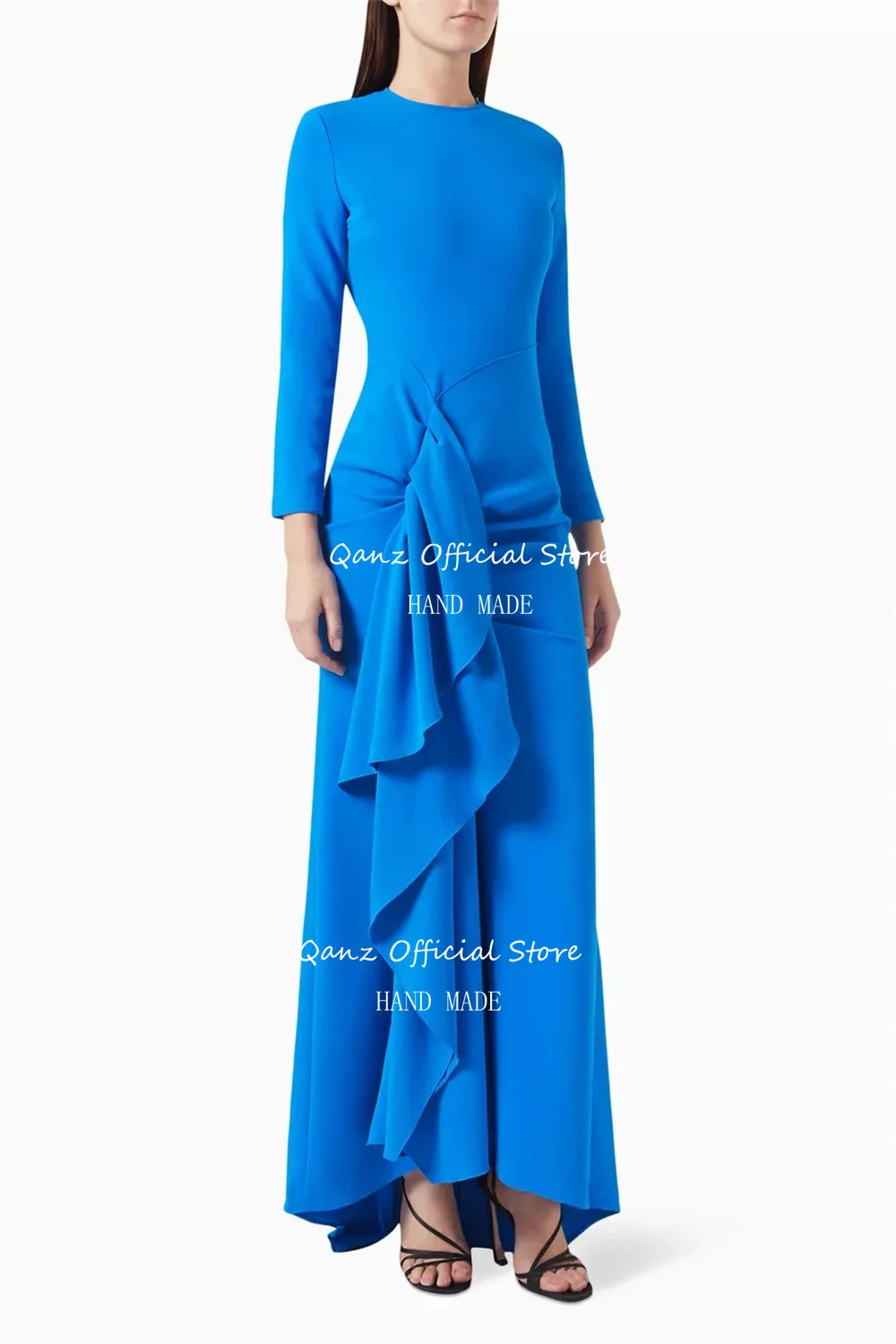 Qanz Элегантные вечерние платья русалки Дубай Abendkleid с длинными рукавами и рюшами
