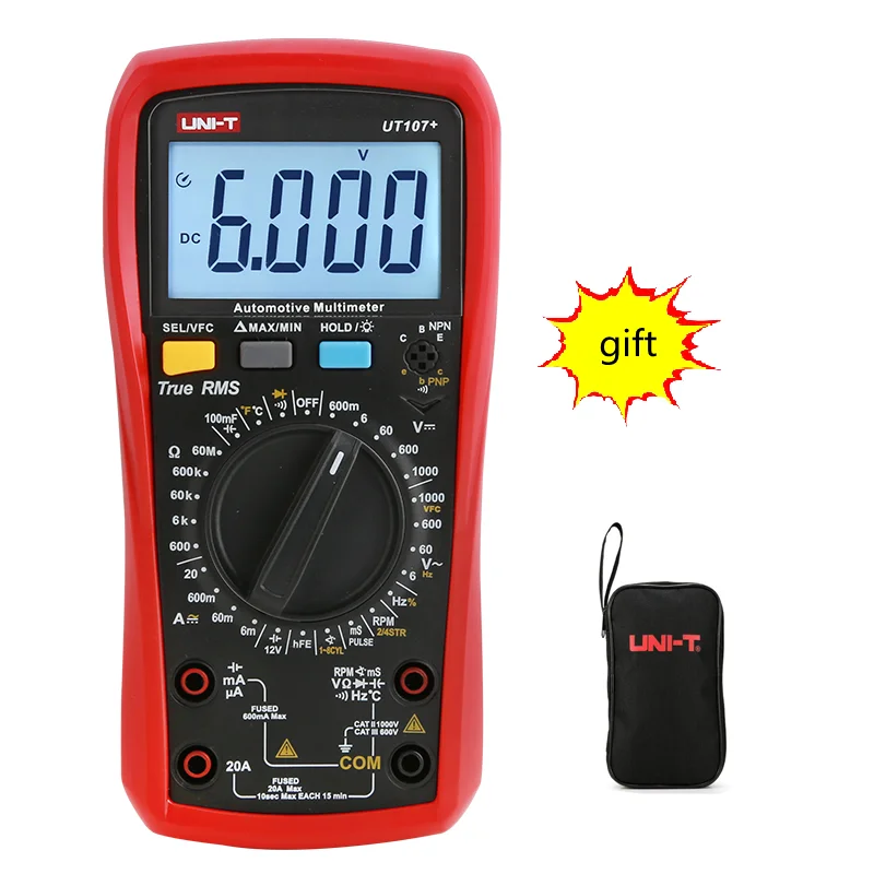 

UNI-T UT105 + UT107 + Автомобильный мультиметр T-RMS вольтметр Tach Dwell RPM VFC Частотный температурный тест